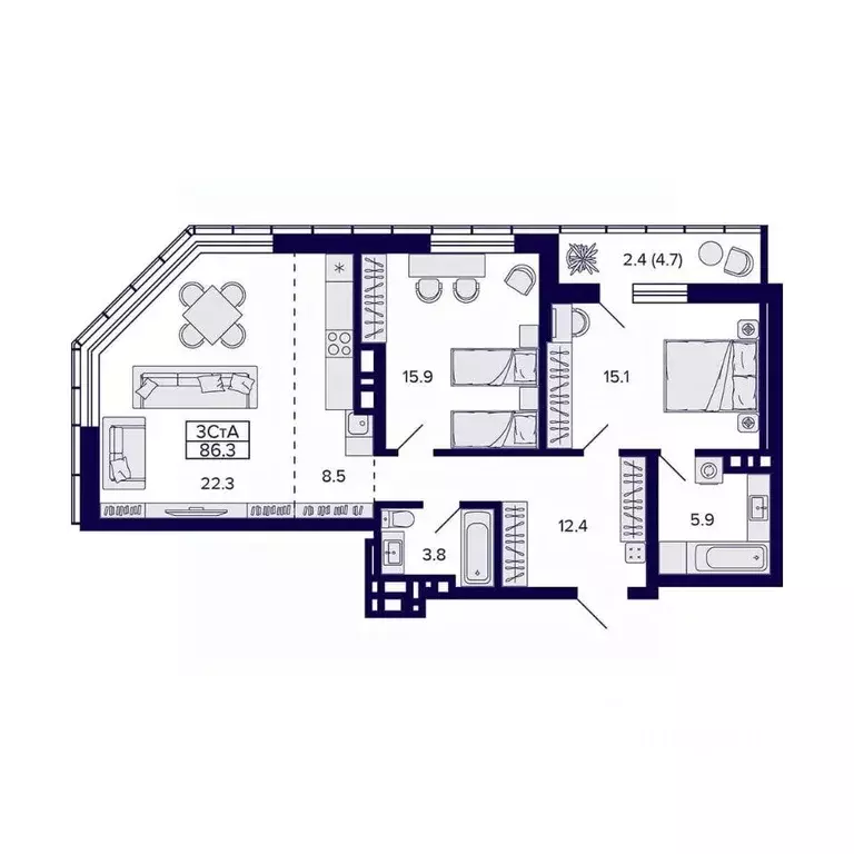 3-к кв. Новосибирская область, Новосибирск ул. Фрунзе, 220 (86.3 м) - Фото 1