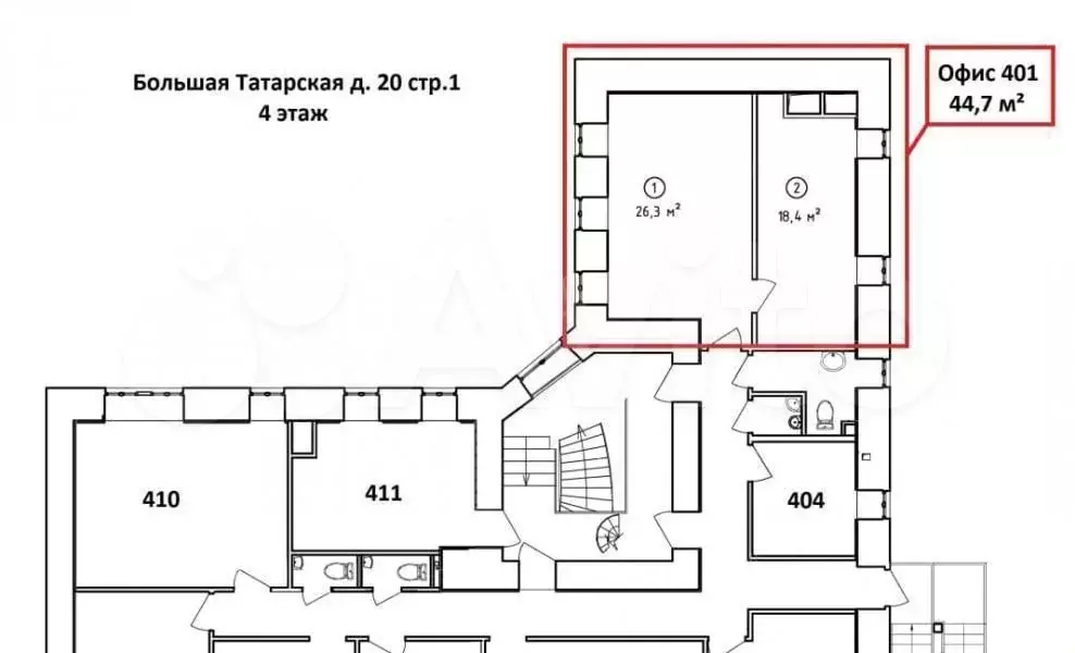 Аренда офиса 44.7 м2 м. Новокузнецкая в цао в - Фото 1