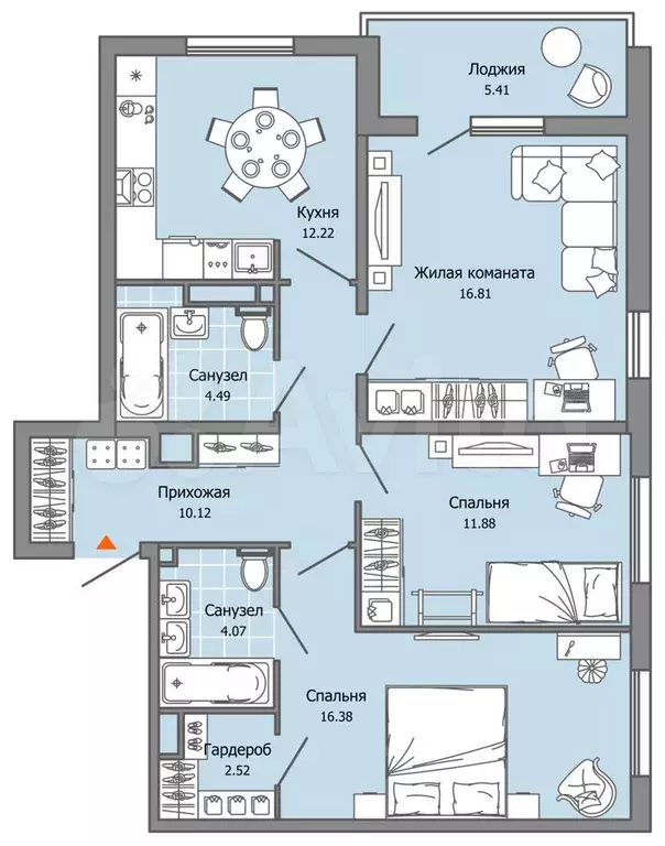 3-к. квартира, 81 м, 5/12 эт. - Фото 0