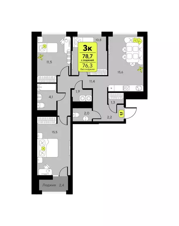3-комнатная квартира: Тюмень, улица Первооткрывателей, 11 (78.7 м) - Фото 1