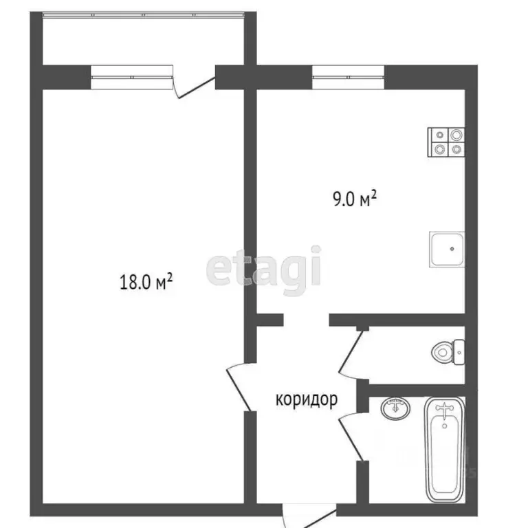 1-к кв. Самарская область, Самара Демократическая ул., 3А (32.8 м) - Фото 1