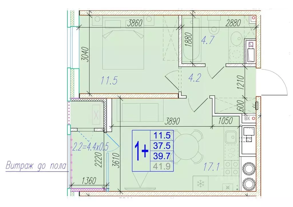 1-к кв. Астраханская область, Астрахань ул. Трофимова, 10 (39.7 м) - Фото 1