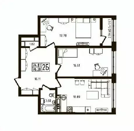 2-к кв. Адыгея, Майкоп  (76.28 м) - Фото 1