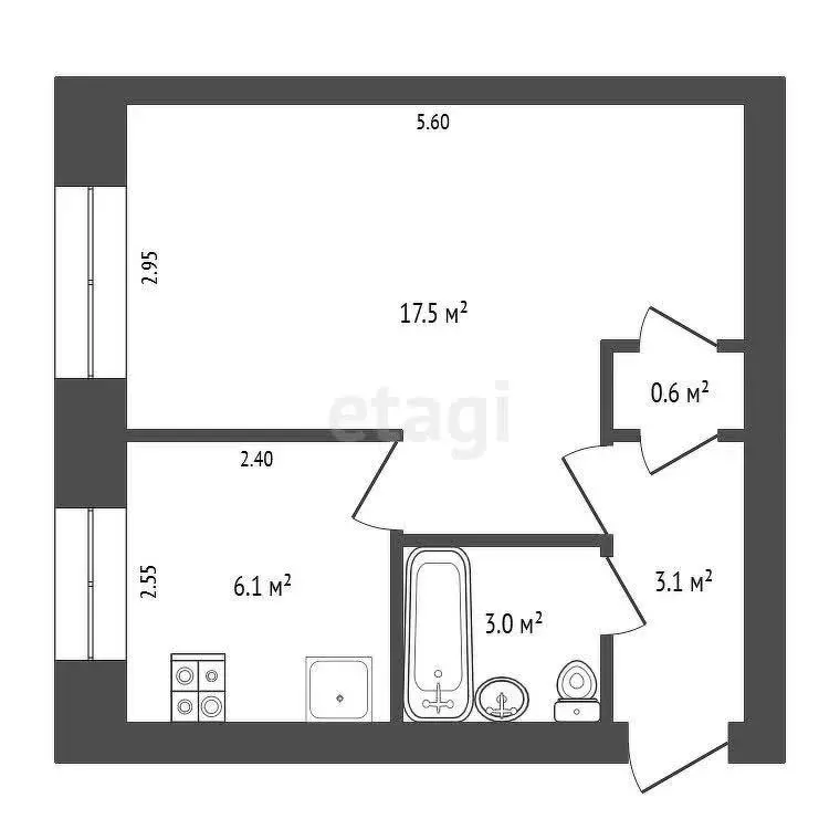 Квартира, 1 комната, 30.3 м - Фото 0