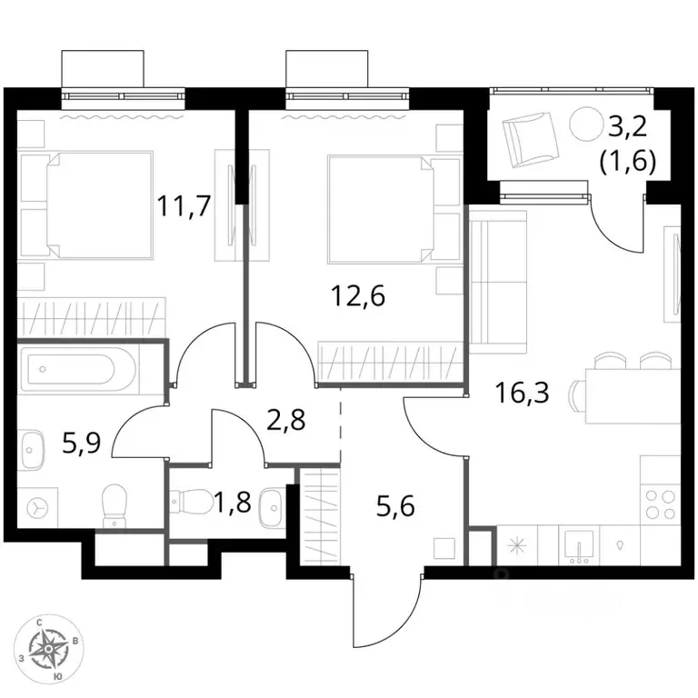 2-к кв. Московская область, Химки Клязьма-Старбеево мкр, Международный ... - Фото 2