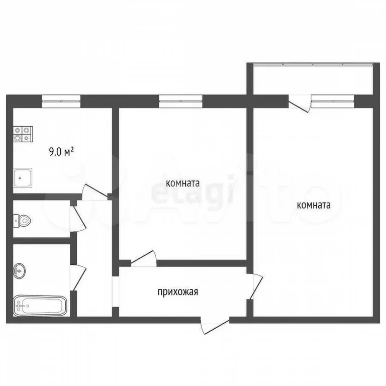 2-к. квартира, 49,4 м, 3/5 эт. - Фото 0