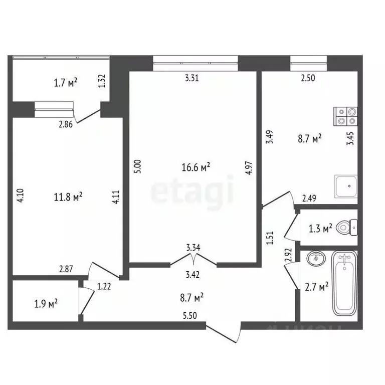 2-к кв. Башкортостан, Стерлитамак ул. Артема, 142 (51.7 м) - Фото 1