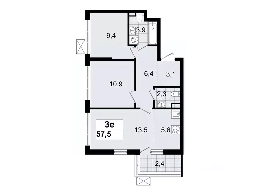 3-к кв. ленинградская область, всеволожск южный мкр, 3.3 (57.5 м) - Фото 0