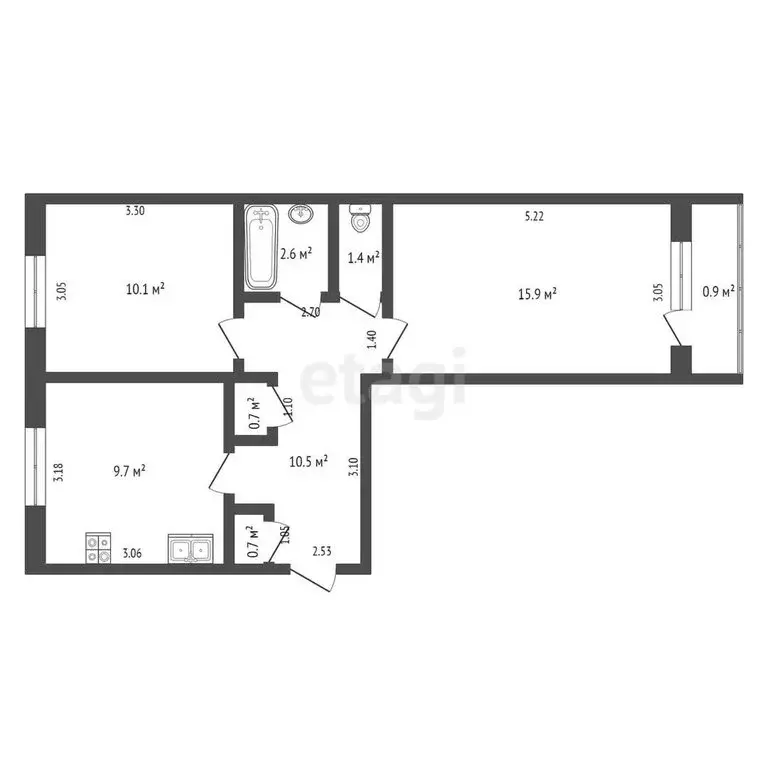 2-комнатная квартира: посёлок Текстильщиков, 4-й микрорайон, 12А (51.6 ... - Фото 0