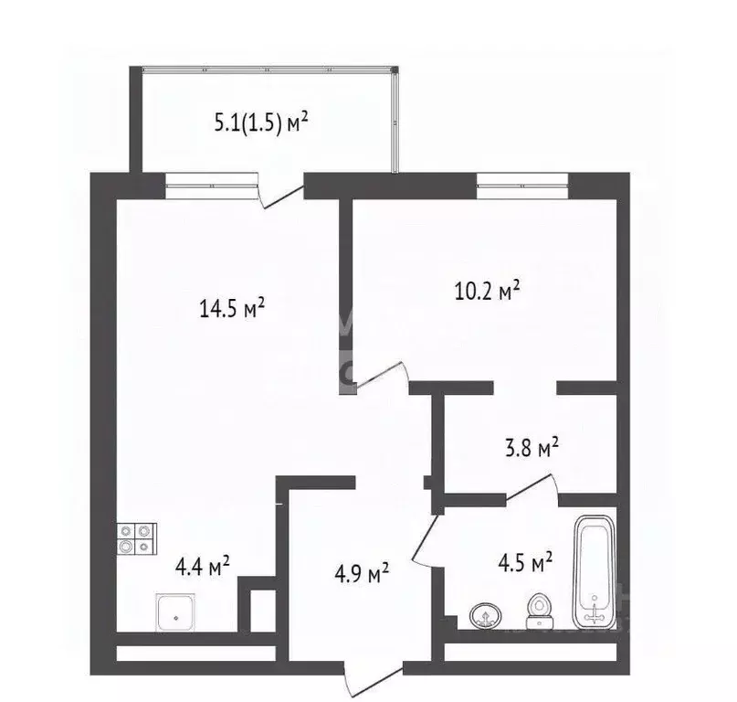 1-к кв. Тюменская область, Тюмень Профсоюзная ул., 59 (42.0 м) - Фото 1