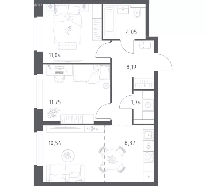 2-комнатная квартира: Красногорск, жилой комплекс Квартал Строгино, к2 ... - Фото 1