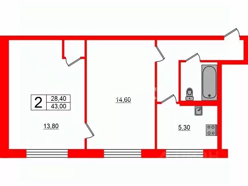 2-к кв. Ленинградская область, Кингисепп Октябрьская ул., 8 (43.0 м) - Фото 1