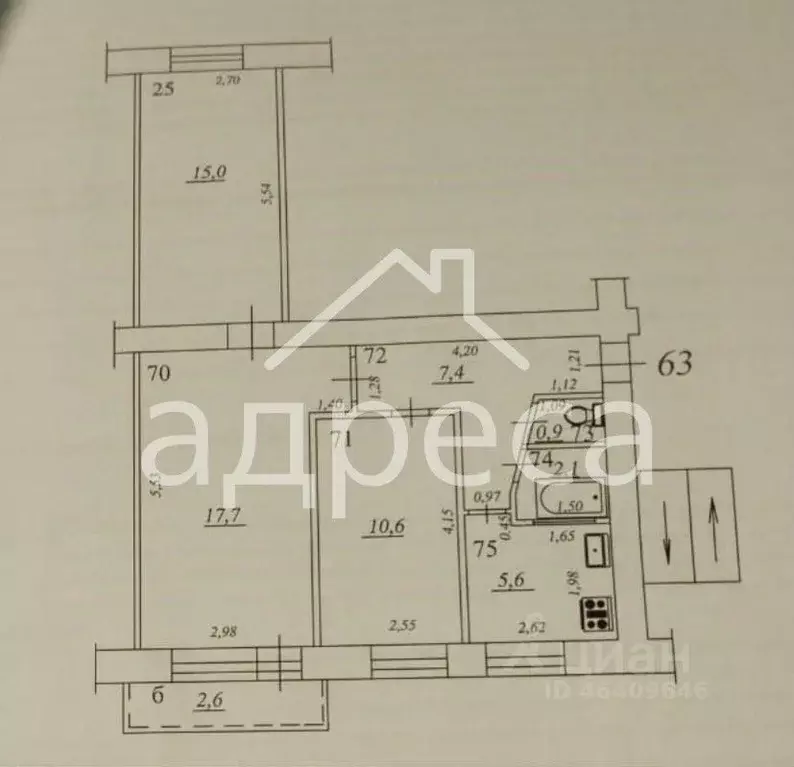 3-к кв. Самарская область, Самара ул. Футболистов, 2 (59.3 м) - Фото 2