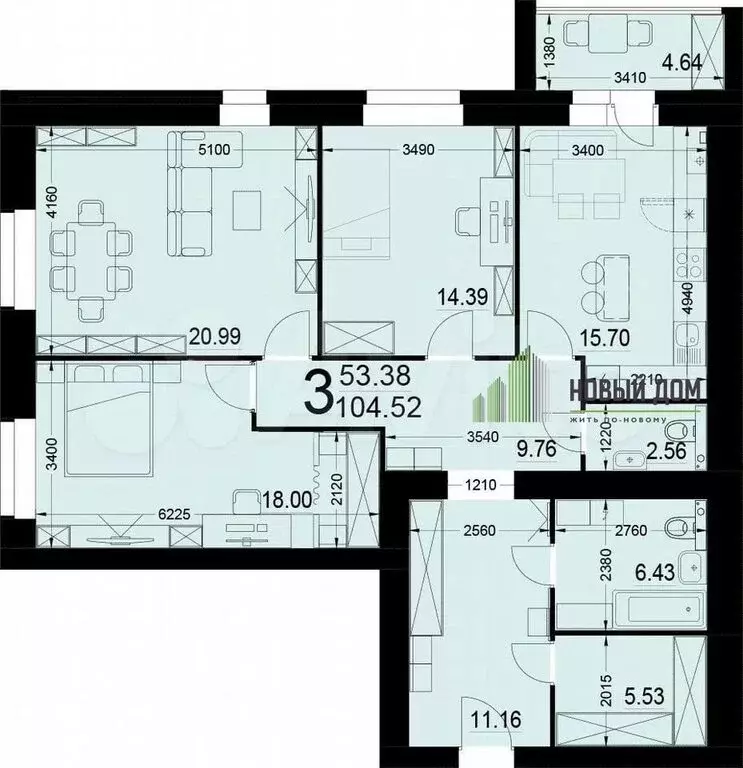 3-комнатная квартира: Великий Новгород, Донецкий район, Хутынская ... - Фото 1