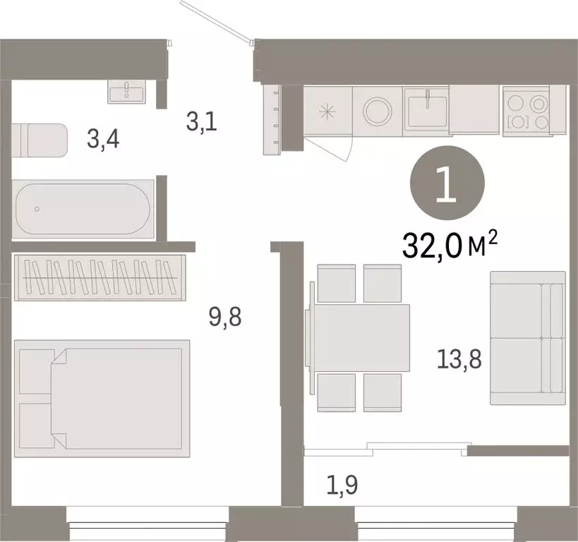 1-комнатная квартира: Новосибирск, Большевистская улица, с49 (31.99 м) - Фото 0