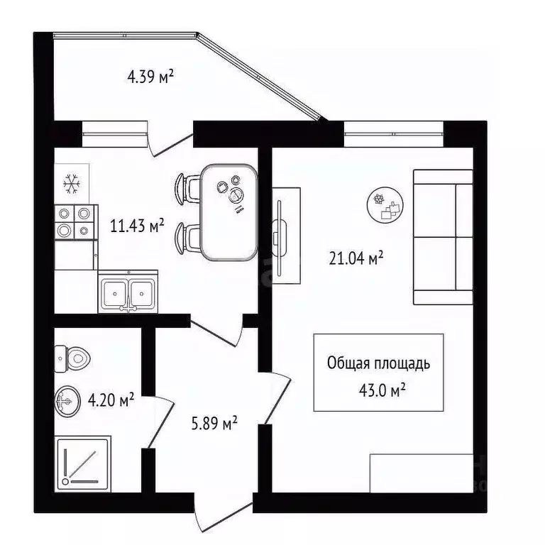 1-к кв. Новосибирская область, Бердск ул. Красная Сибирь, 100 (43.0 м) - Фото 1