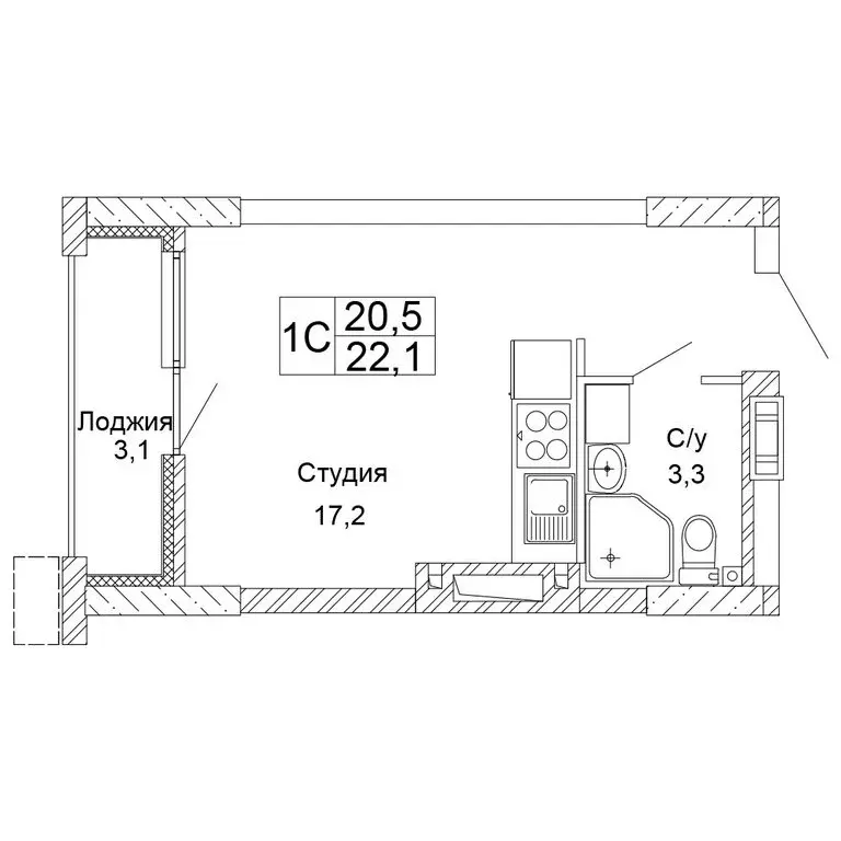 1-комнатная квартира: Волгоград, ЖК Колизей (22.1 м) - Фото 1