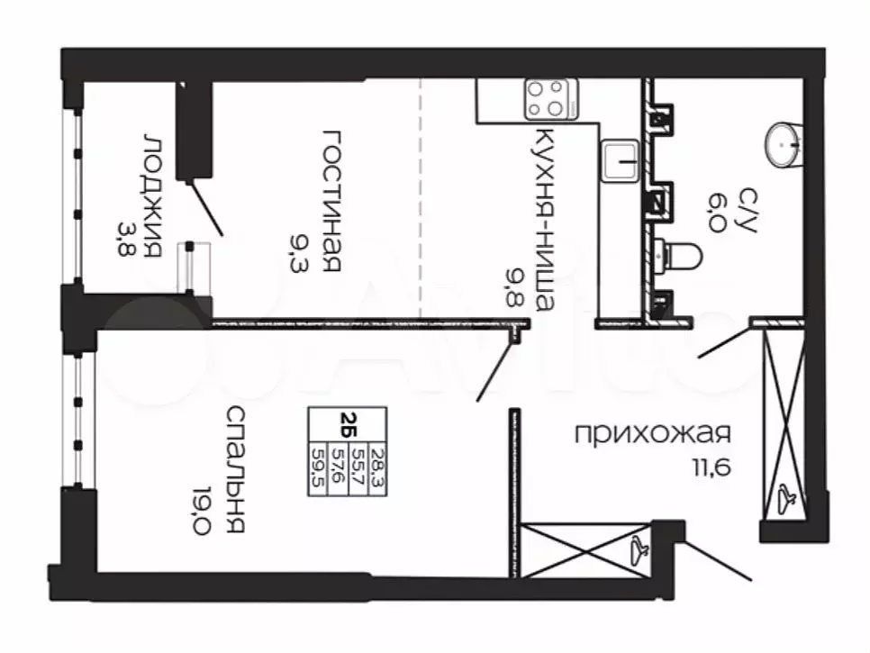 1-к. квартира, 59,5 м, 4/17 эт. - Фото 0