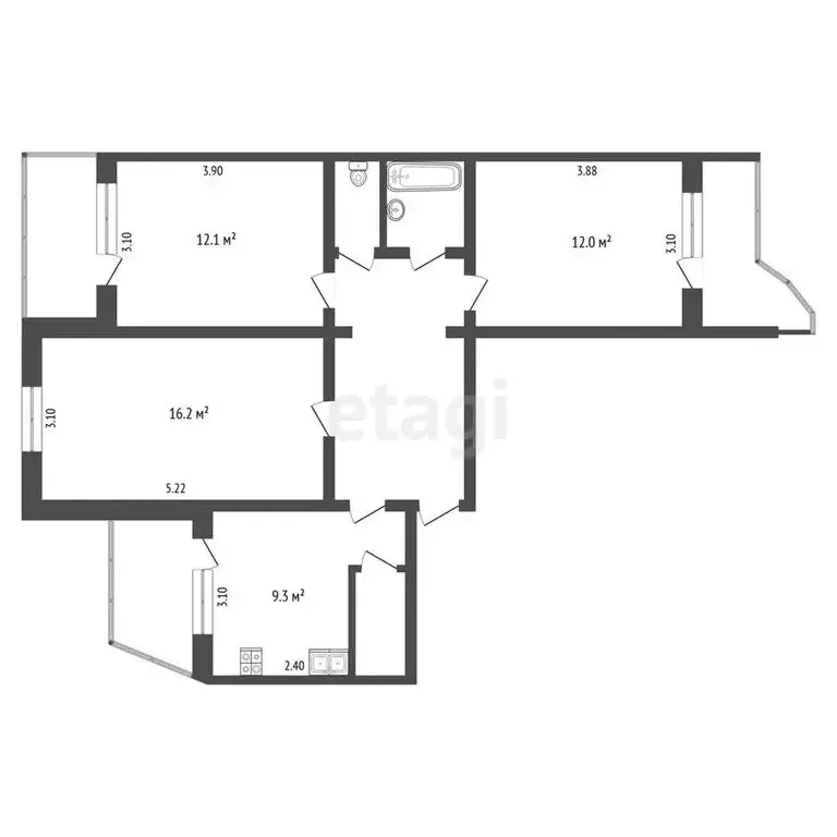 3-комнатная квартира: Тырныауз, Эльбрусский проспект, 38 (65.6 м) - Фото 1