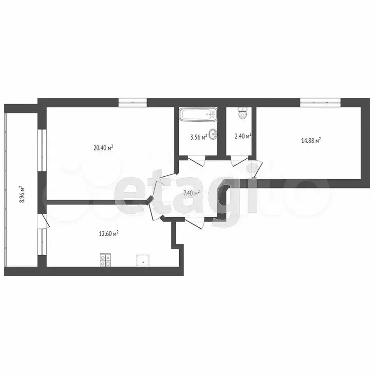 2-к. квартира, 61,9 м, 8/10 эт. - Фото 0