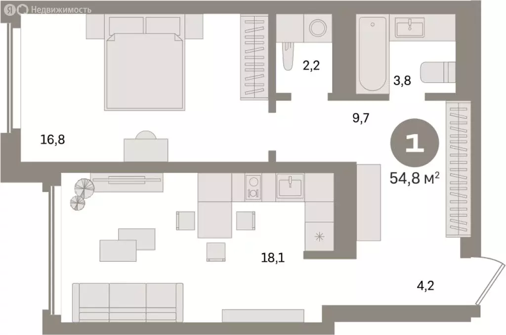 1-комнатная квартира: Екатеринбург, улица Советских Женщин (54.8 м) - Фото 1