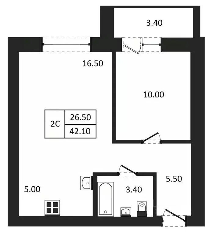 2-к кв. Новосибирская область, Новосибирск  (42.1 м) - Фото 1