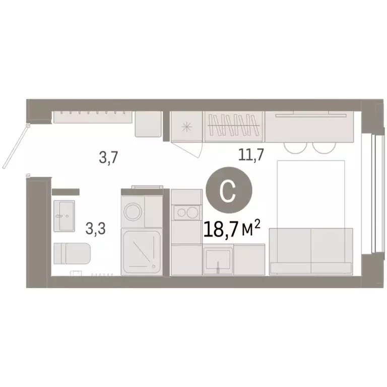 Квартира-студия: Тюмень, микрорайон ДОК, ЖК Октябрьский на Туре (18.71 ... - Фото 1