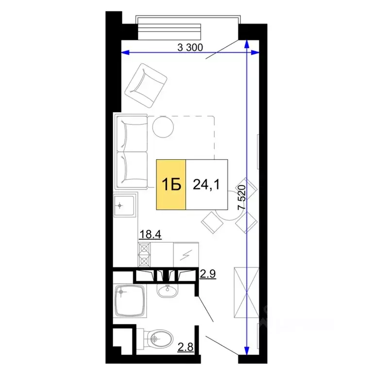 1-к кв. Краснодарский край, Анапа проезд Сосновый (24.1 м) - Фото 1