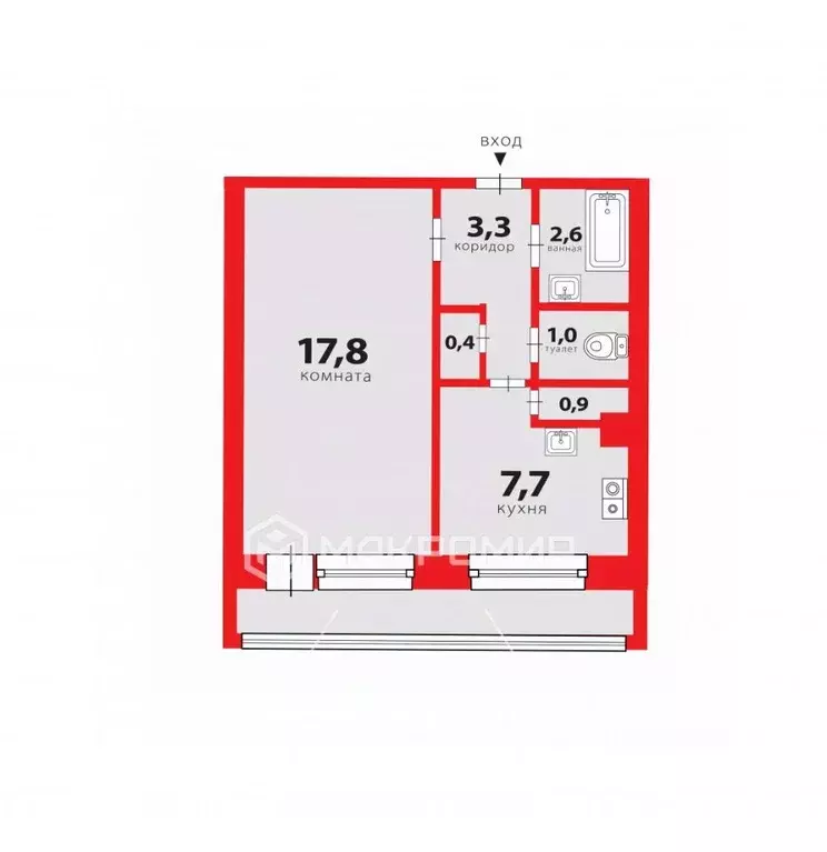 1-к кв. Санкт-Петербург ул. Буренина, 1К2 (33.6 м) - Фото 1