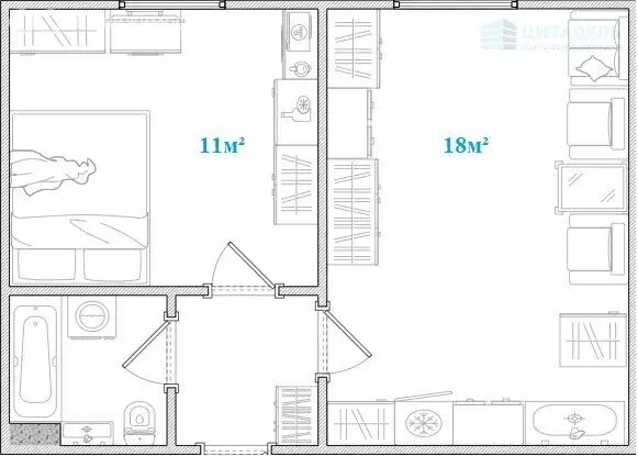 2к в -комнатной квартире (18 м) - Фото 2
