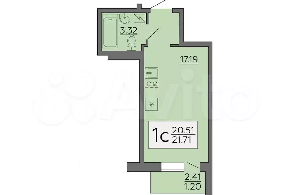Квартира-студия, 21,6 м, 8/19 эт. - Фото 0
