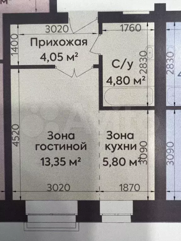 Квартира-студия, 30,8 м, 1/1 эт. - Фото 0