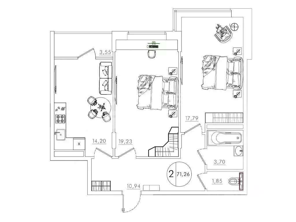 2-к кв. Курская область, Курск Усадебная ул., 2А (71.26 м) - Фото 1