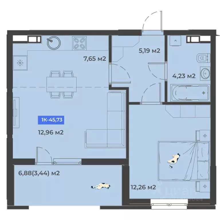 1-к кв. Краснодарский край, Краснодар ул. Краеведа Соловьева, 4 (45.73 ... - Фото 1