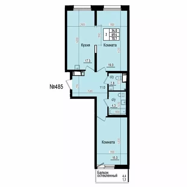 2-комнатная квартира: посёлок Парголово, Ольгинская дорога, 3/20 (70.7 ... - Фото 2