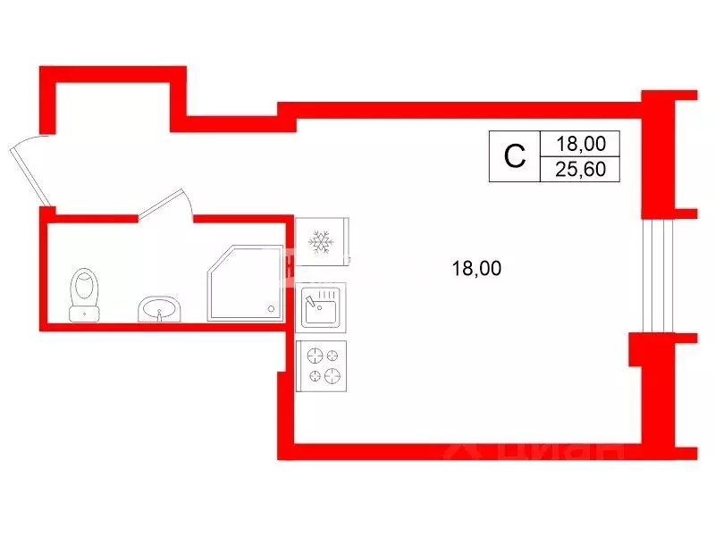 Студия Санкт-Петербург Московский просп., 73к3 (25.6 м) - Фото 2