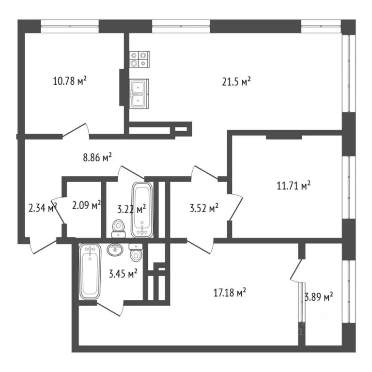 3-к кв. Тюменская область, Тюмень ДОК мкр, ул. Воронинская, 41 (85.0 ... - Фото 2