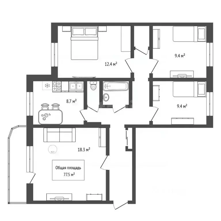 4-к кв. Новосибирская область, Новосибирск Тульская ул., 150 (77.5 м) - Фото 2