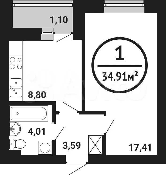 1-к. квартира, 34,9 м, 1/8 эт. - Фото 0