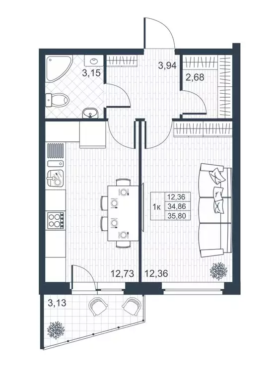 1-комнатная квартира: Коммунар, Славянская улица, 8 (35.8 м) - Фото 0