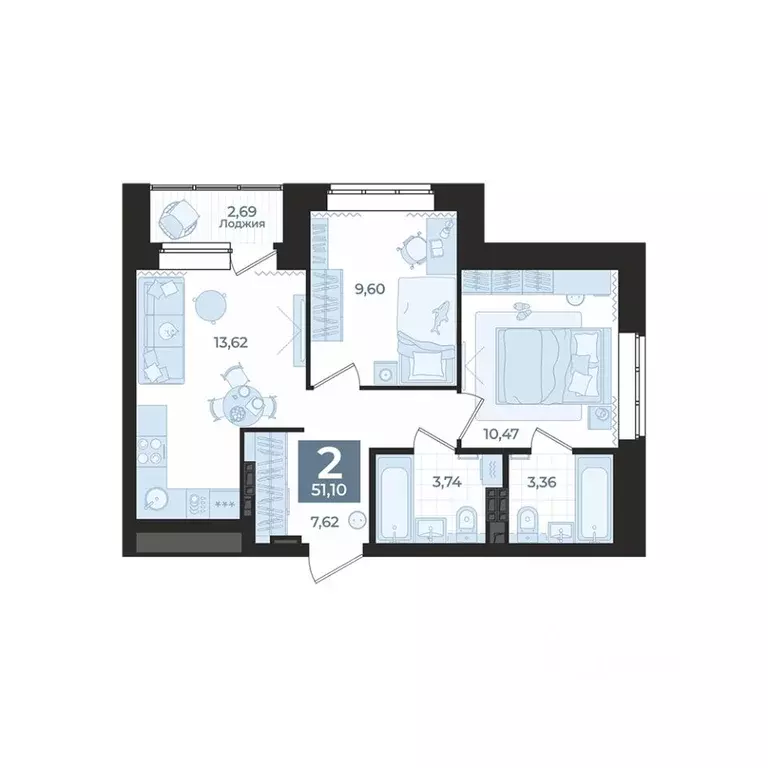 2-к кв. Свердловская область, Екатеринбург Уктус жилрайон,  (51.1 м) - Фото 0