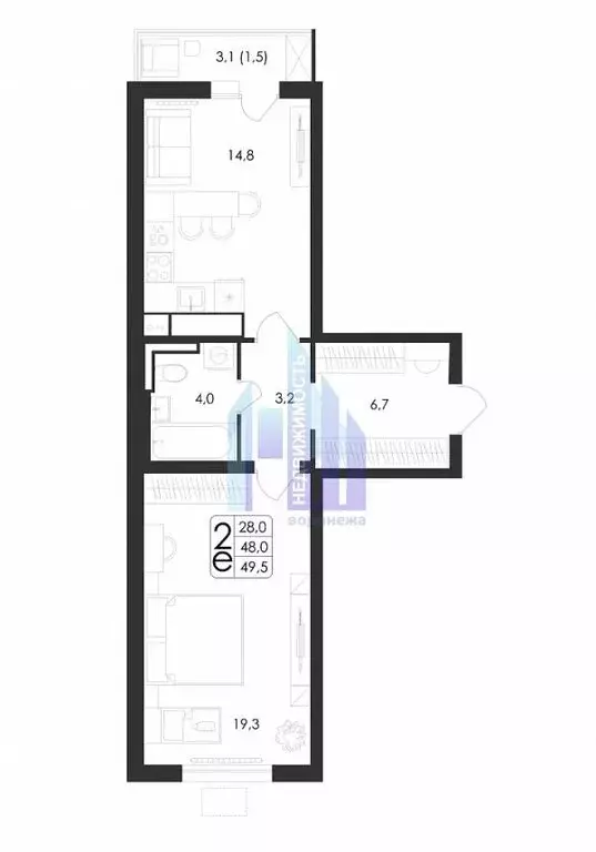2-комнатная квартира: Воронеж, улица Шишкова, 140Б/24 (49.6 м) - Фото 0