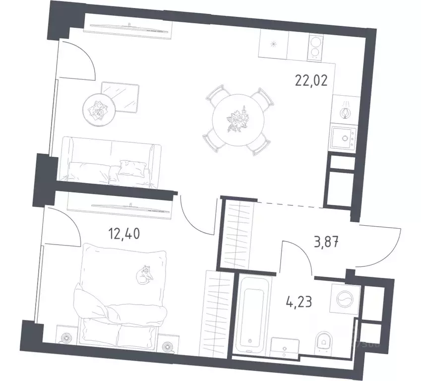 1-к кв. Москва Квартал на воде жилой комплекс, к5 (42.52 м) - Фото 1