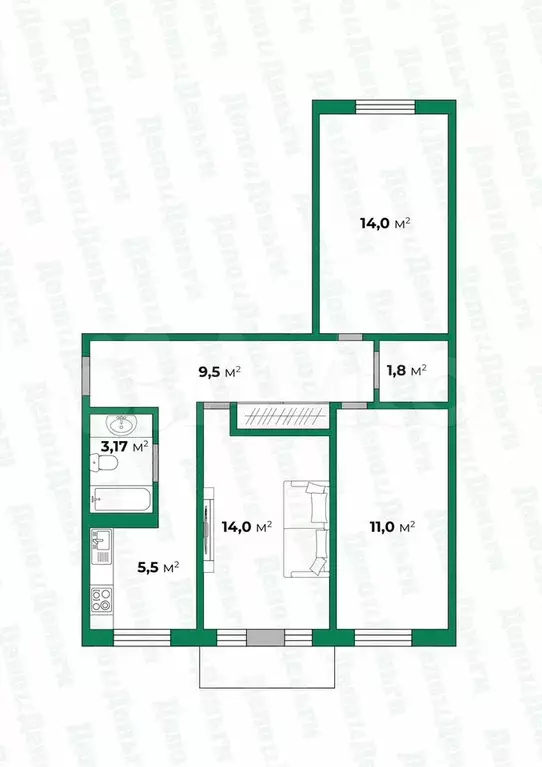 3-к. квартира, 58,9 м, 5/5 эт. - Фото 0