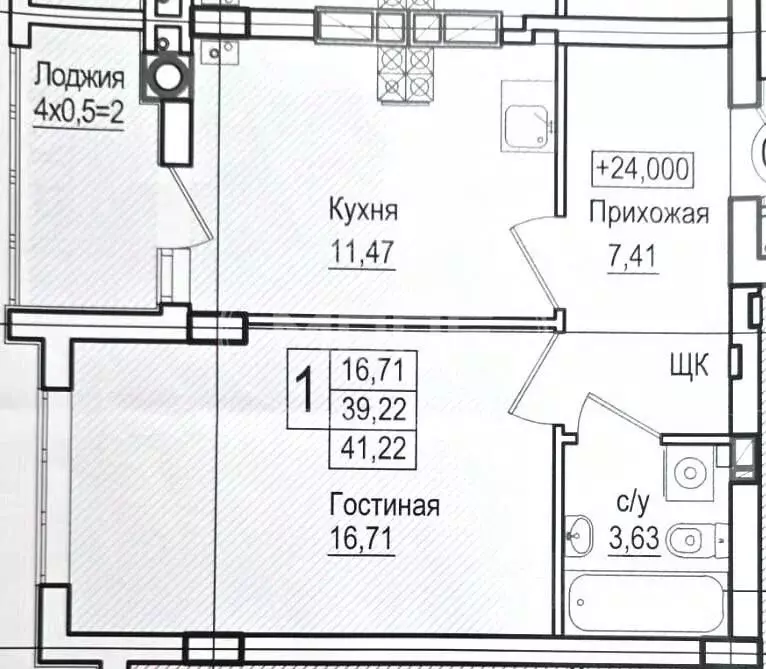 1-к кв. Калининградская область, Калининград ул. Нальчикская, 2 (41.22 ... - Фото 1
