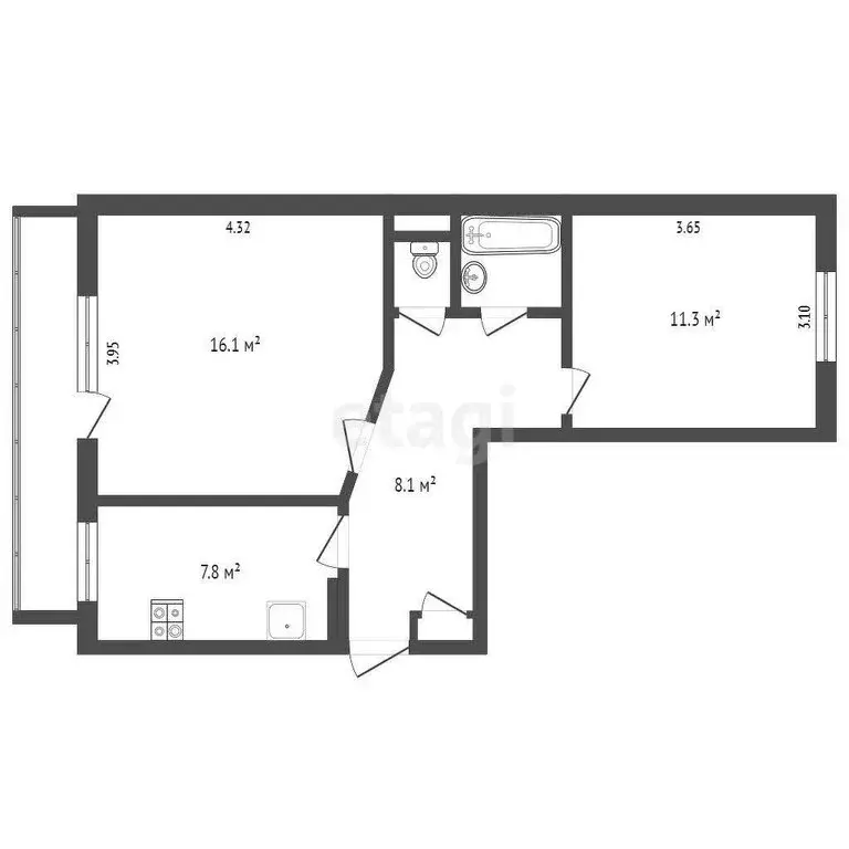 2-комнатная квартира: село Покров, Центральная улица, 2 (47.6 м) - Фото 1