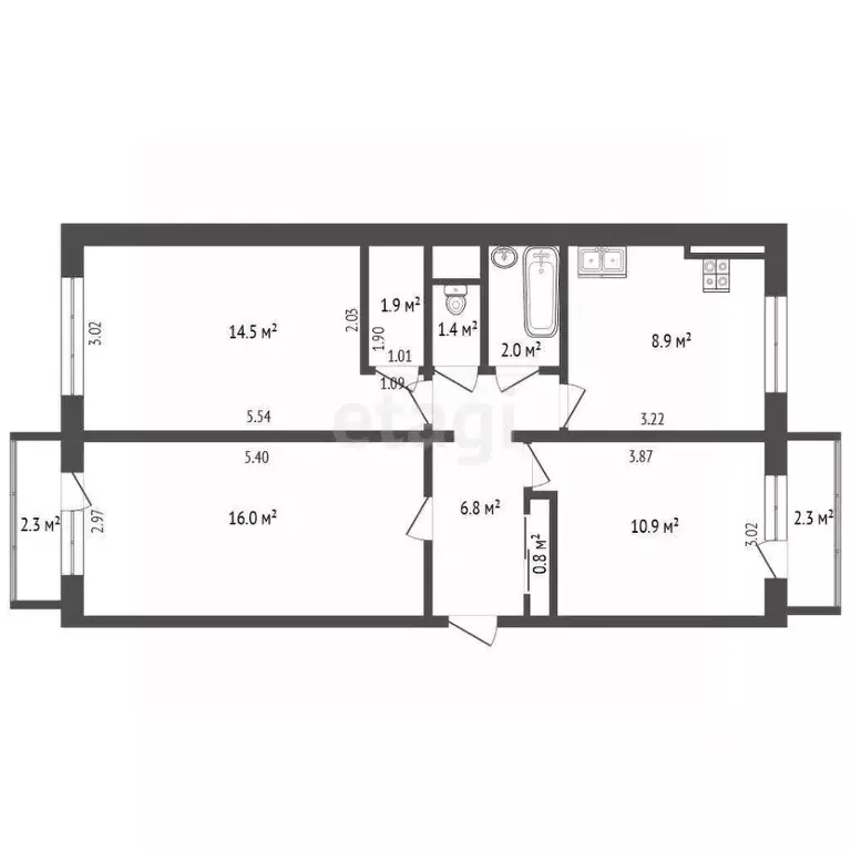 3-к кв. Калужская область, Калуга Больничная ул., 15 (63.2 м) - Фото 1