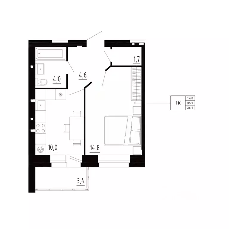 1-к кв. Орловская область, Орловский район, д. Образцово, Первый мкр  ... - Фото 1