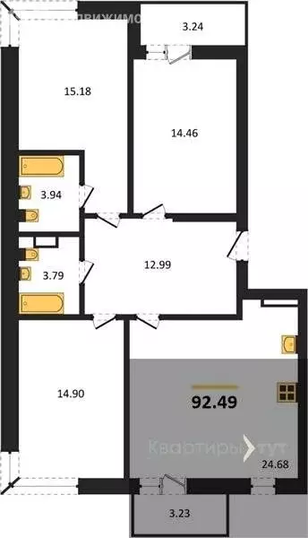 3-комнатная квартира: Солнечный, ЖК Финский Квартал (92.49 м) - Фото 0
