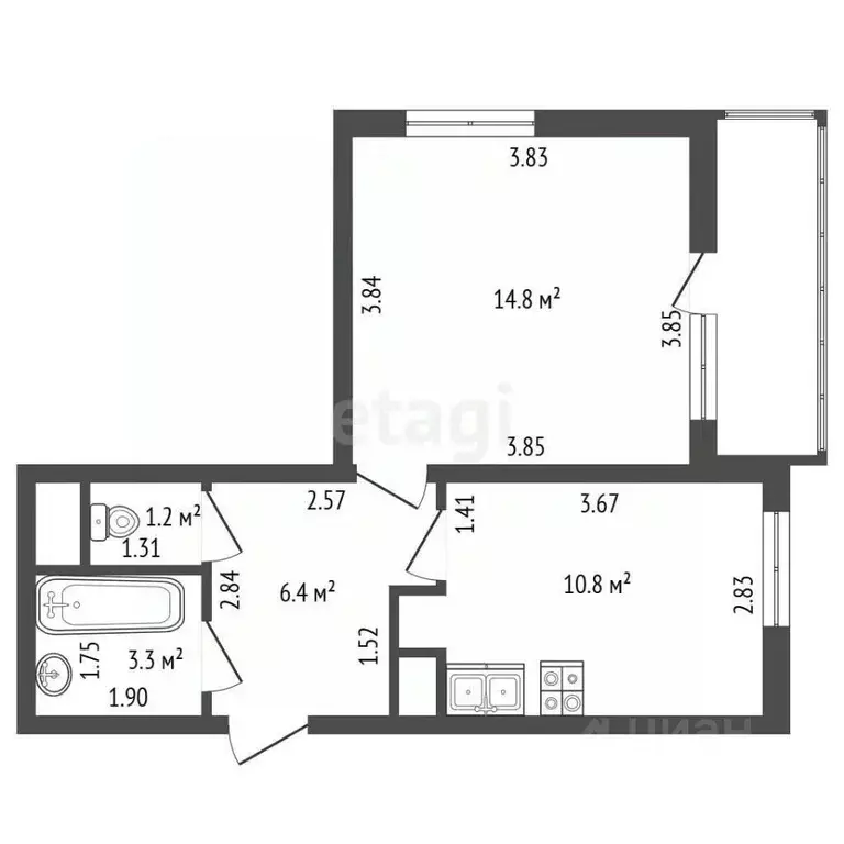 1-к кв. Санкт-Петербург дор. Муринская, 64 (36.5 м) - Фото 2
